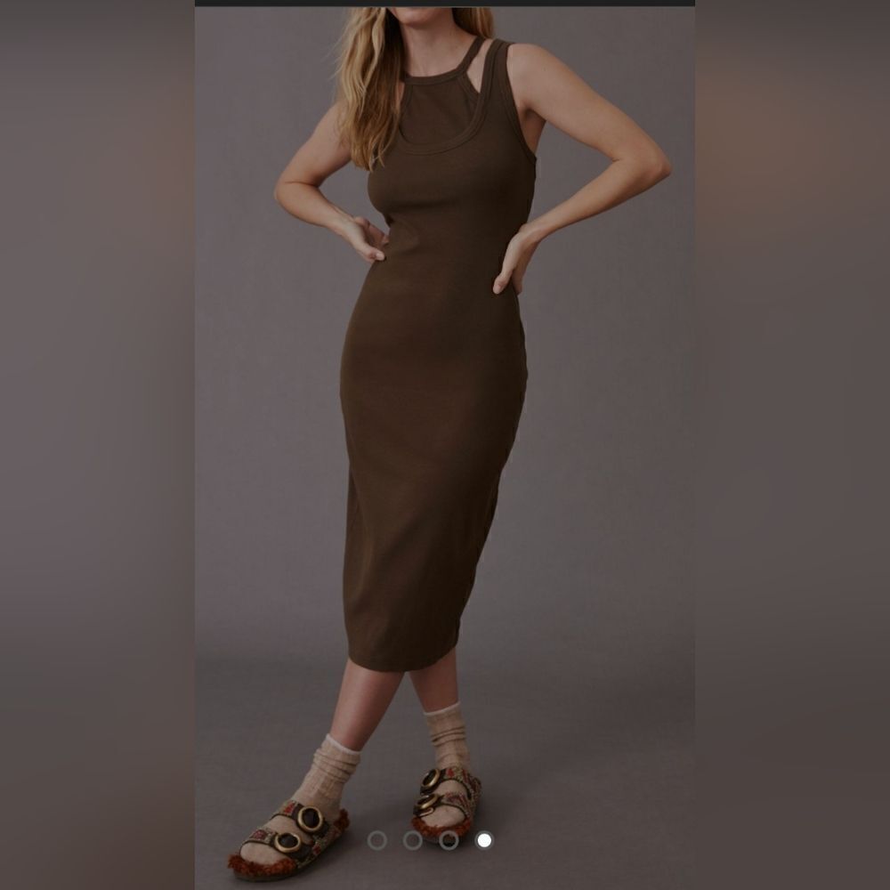 Anthropologie t.la/ tla Layered Tank Ribbed Bodycon Midi Dress cutout women’s S